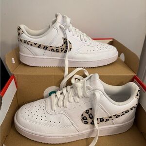 Women’s Nike Court Vision Low White / Desert Sand Black Animal Print